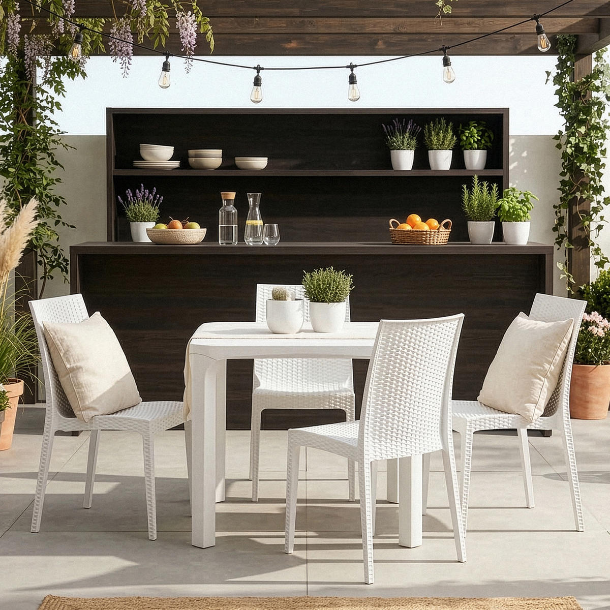 GARTENMÖBEL-SET LEOPSI, ETULI 5-tlg, Weiß - Weiß, Kunststoff - KONSIMO®
