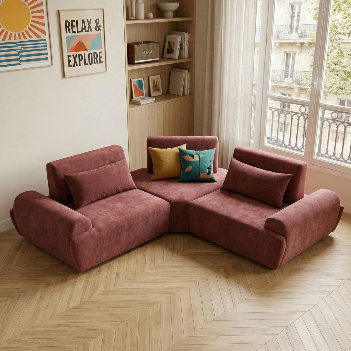 ECKSOFA 3-Sitzer, Rot - Rot, Textil (231/231cm) - Oviala