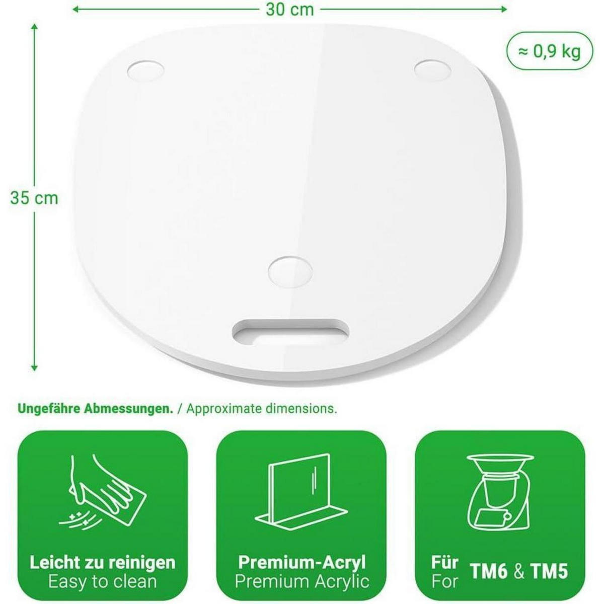 GLEITBRETT für Thermomix TM6 TM5 Weiß Hochglanz - Weiß, Kunststoff (30/2.4/35cm)