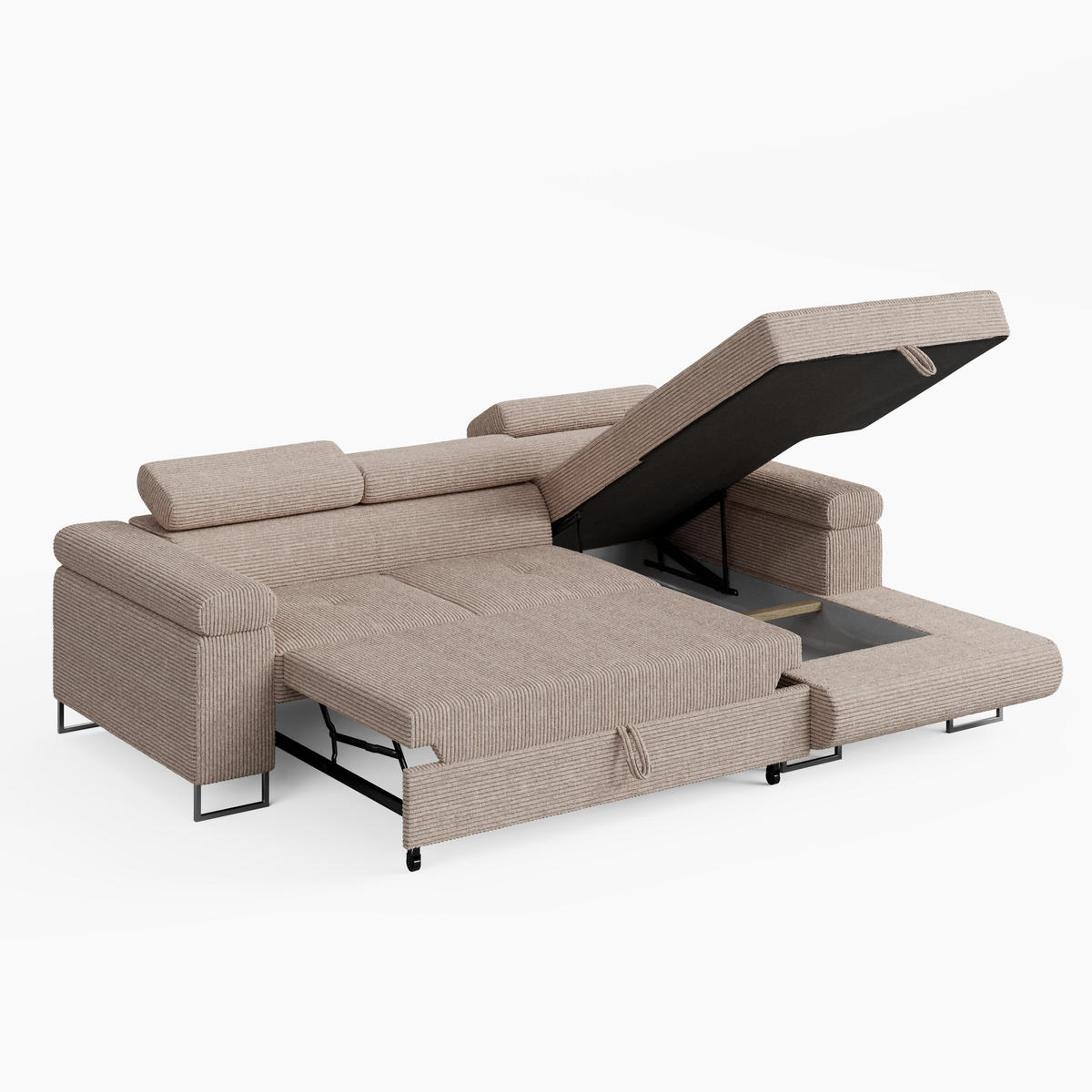 ECKSOFA VEMO MINI Rechts Schwarz Cord-Stoff Kompakter Komfort für Wohnräume - Schwarz, Textil (175/235cm) - Barchello