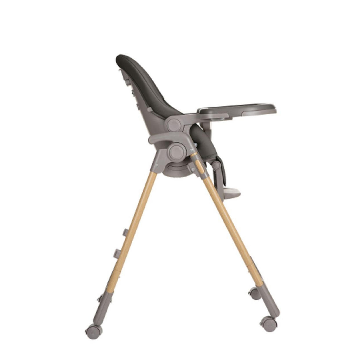 HOCHSTUHL Olive grau Räder mit Bremse, höhenverstellbar, Sicherheitsgurt, klappbar, Tablett - Grau, Metall (55/110/75cm) - Kikka boo