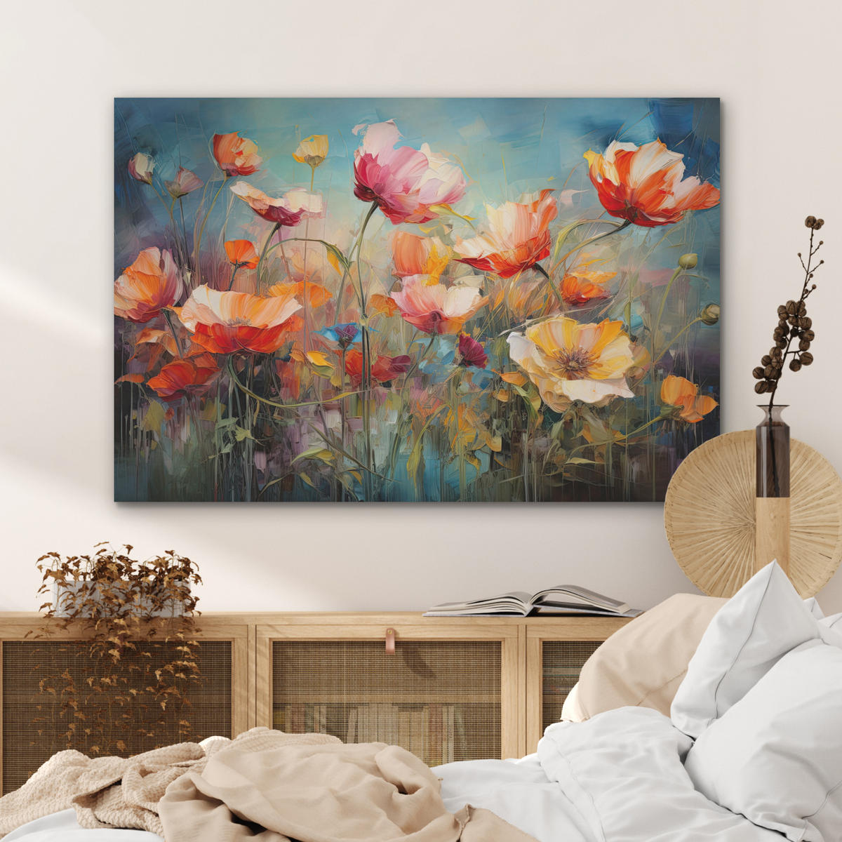 AKUSTIKPANEEL Blumen - Aquarell - Kunst - Botanisch - Natur 100x70 cm - Orange, Textil (100/0.9/70cm) - MuchoWow