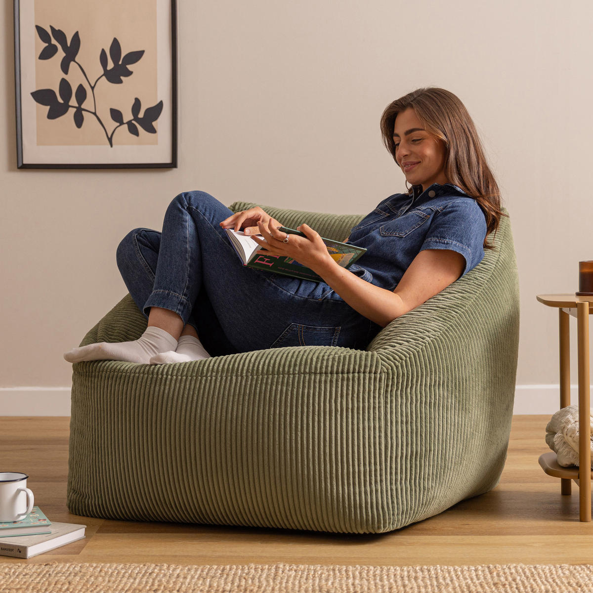 SITZSACK Cord Sessel Natalia - Salbeigrün, Textil (97/73/84cm) - icon