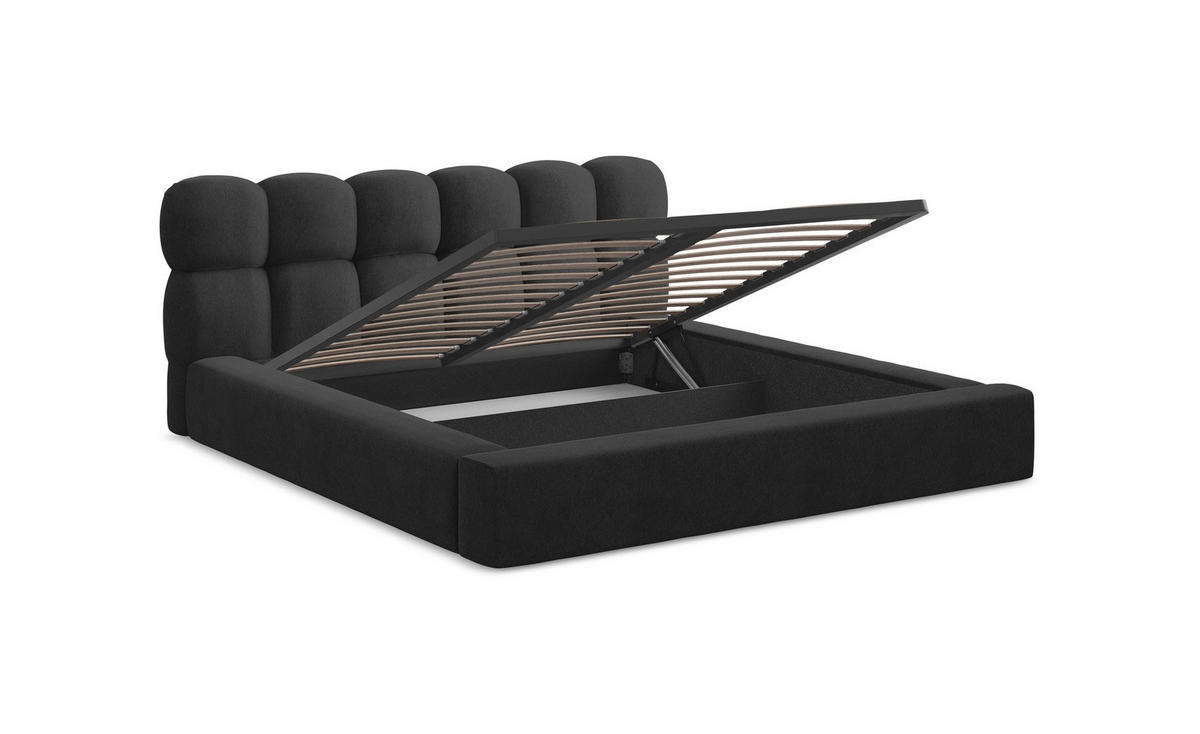 POLSTERBETT mit Bettkasten und Lattenrost 220x240 Grau - Hellgrau/Schwarz, Kunststoff/Textil (180/200cm) - Makamii