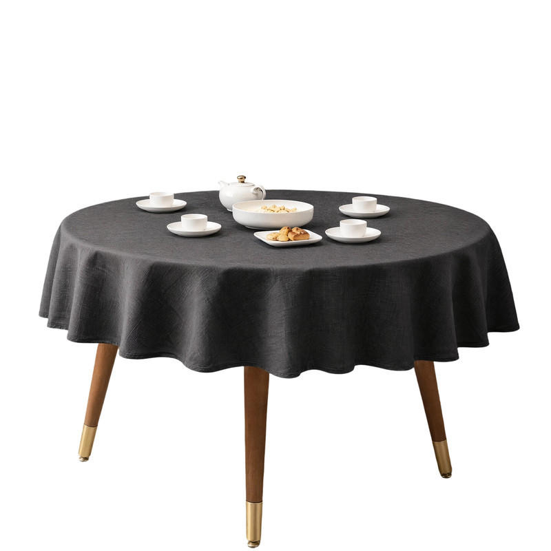TISCHDECKE rund Ø140 cm Dunkelgrau Leinenoptik wasserabweisend - Dunkelblau, Textil (140/140cm) - SHOPENTRA