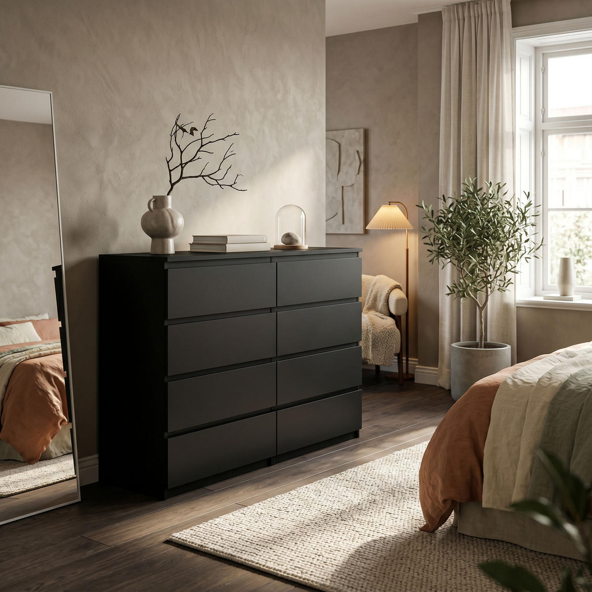 KOMMODE NUDO 120/101,5/39cm mit 8 Schubladen Türen Schwarz - Schwarz, Holzwerkstoff (120/101.5/39cm) - MASSENO