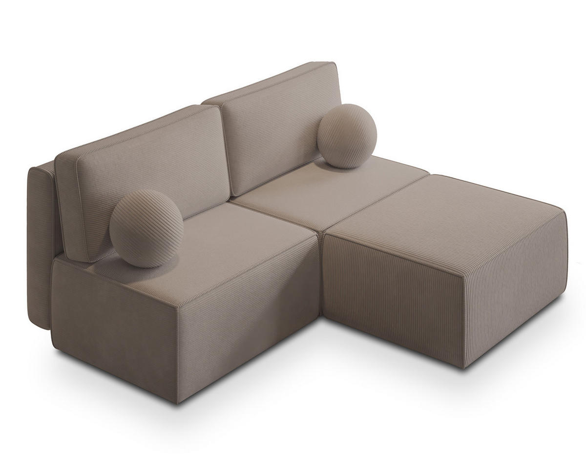 ECKSOFA VARNA P Beige Kordstoff mit Schlaffunktion - Beige, Holz (196/158cm) - MASSENO