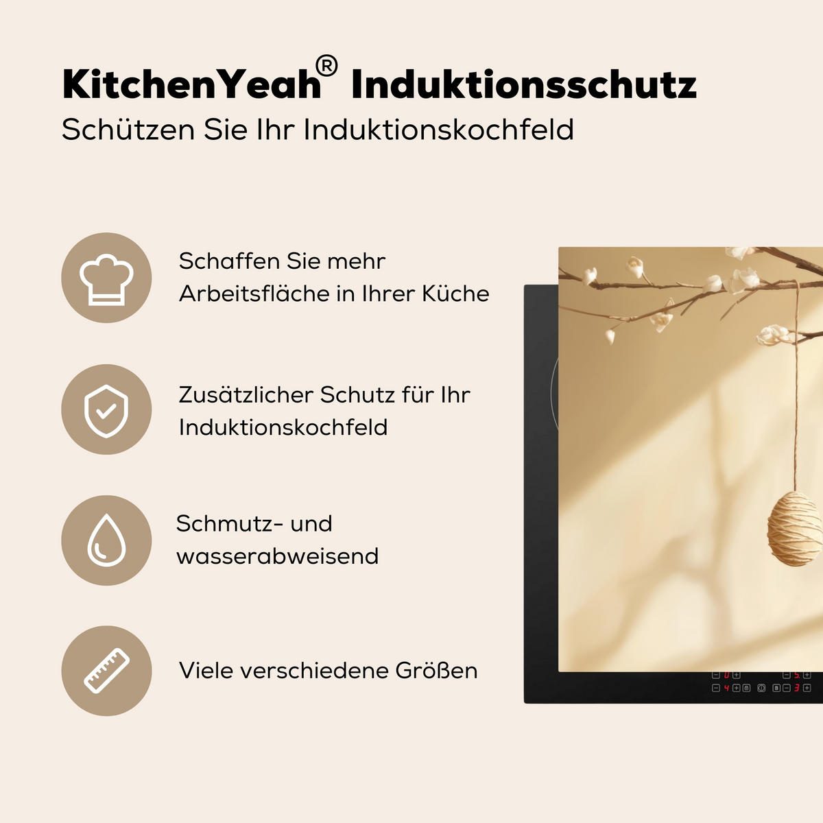 HERDABDECKPLATTE Beige - Osterkuchen - Eier Induktionsschutz 81.6x52.7 cm - Beige, Kunststoff (81.6/52.7/0.2cm) - MuchoWow