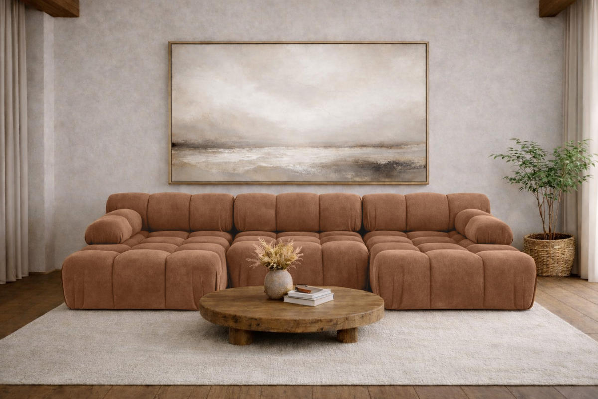 ECKSOFA U-Form, Stoff Velours Salvador, Dunkelbeige, Selia U - Beige, Holz (285/70/160cm) - Kaiser Möbel