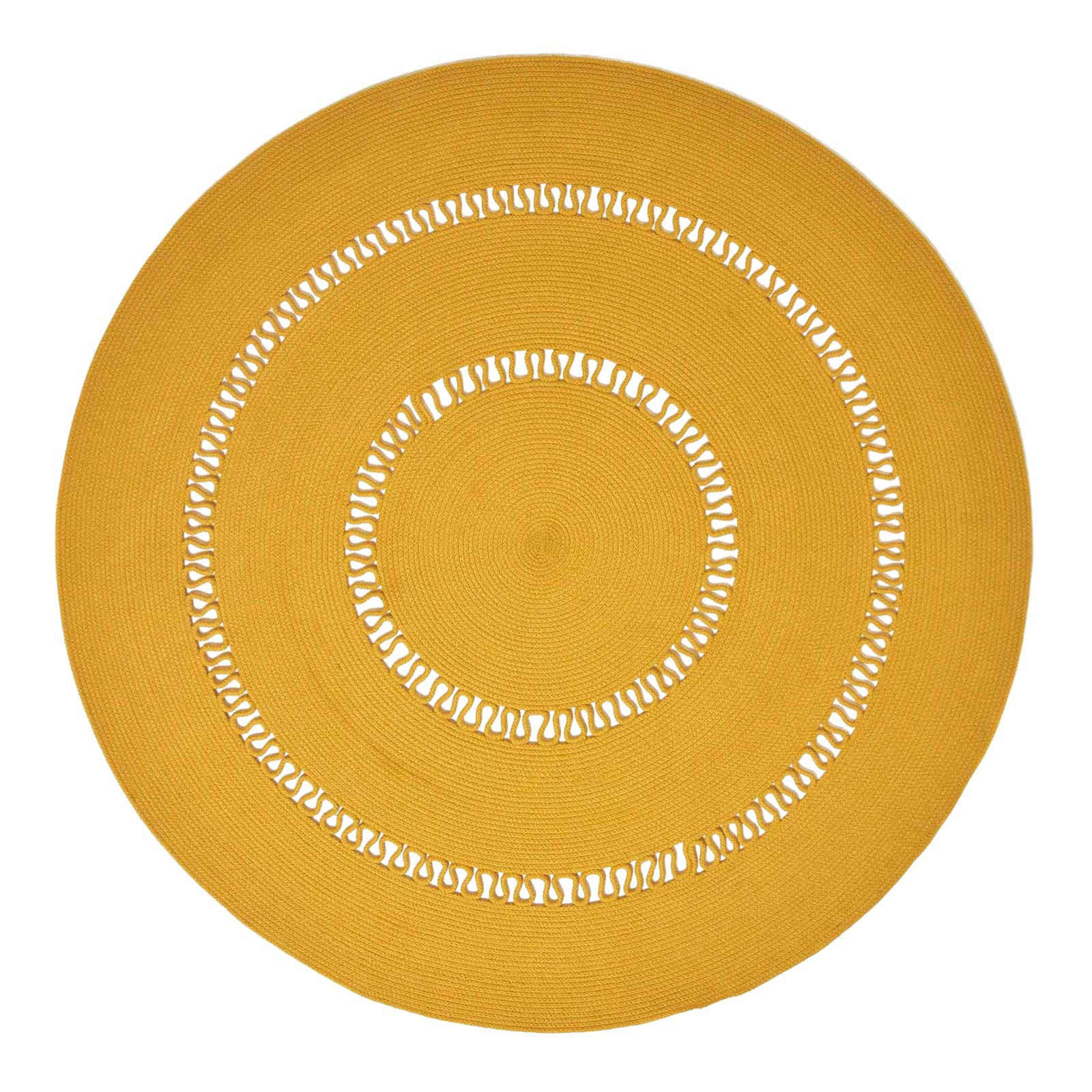 TEPPICH geflochten rund mit Häkel-Muster 120 cm - Currygelb, Textil (120/120cm) - Homescapes
