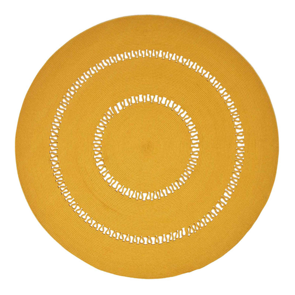 TEPPICH geflochten rund mit Häkel-Muster 120 cm - Currygelb, Textil (120/120cm) - Homescapes