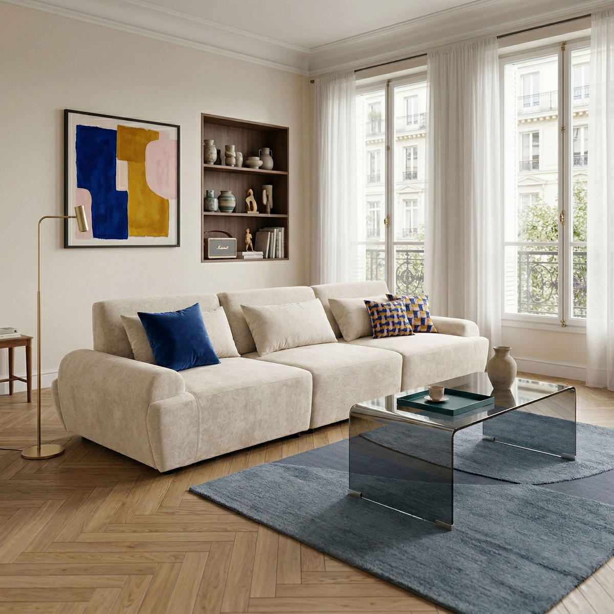 SOFA 3-Sitzer, Ekru - Weiß, Textil (303/82/109cm) - Oviala