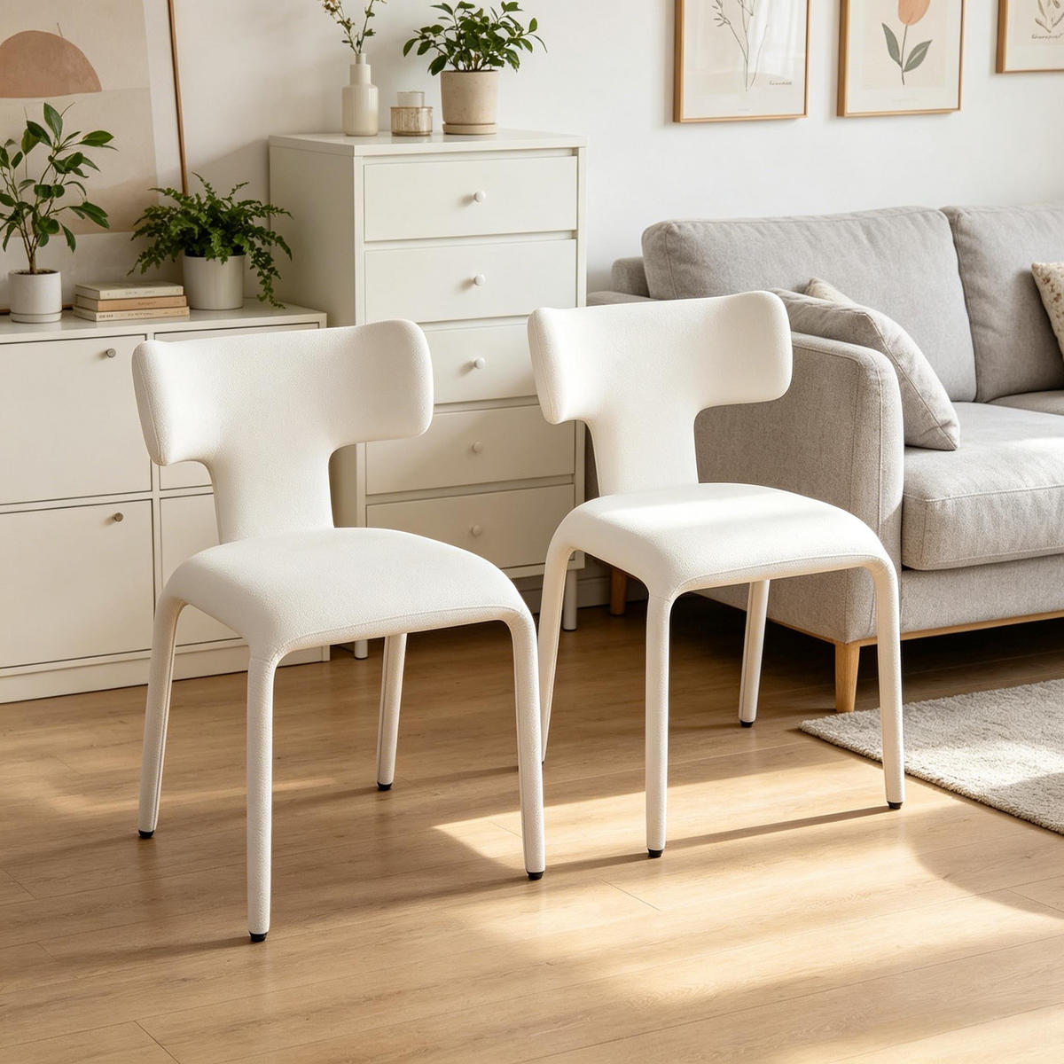 STUHL-SET DE-36171 2 Stück mit Leinenbezug Aprikosencreme - Creme, Metall (53/78/53cm) - ComfortXL