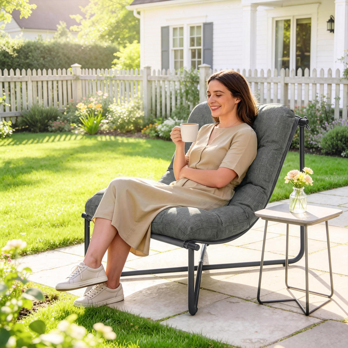 GARTENSTUHL DE-08359 ergonomisch mit breitem Sitz Dunkelgrau - Dunkelgrau, Metall (76/76/92cm) - ComfortXL