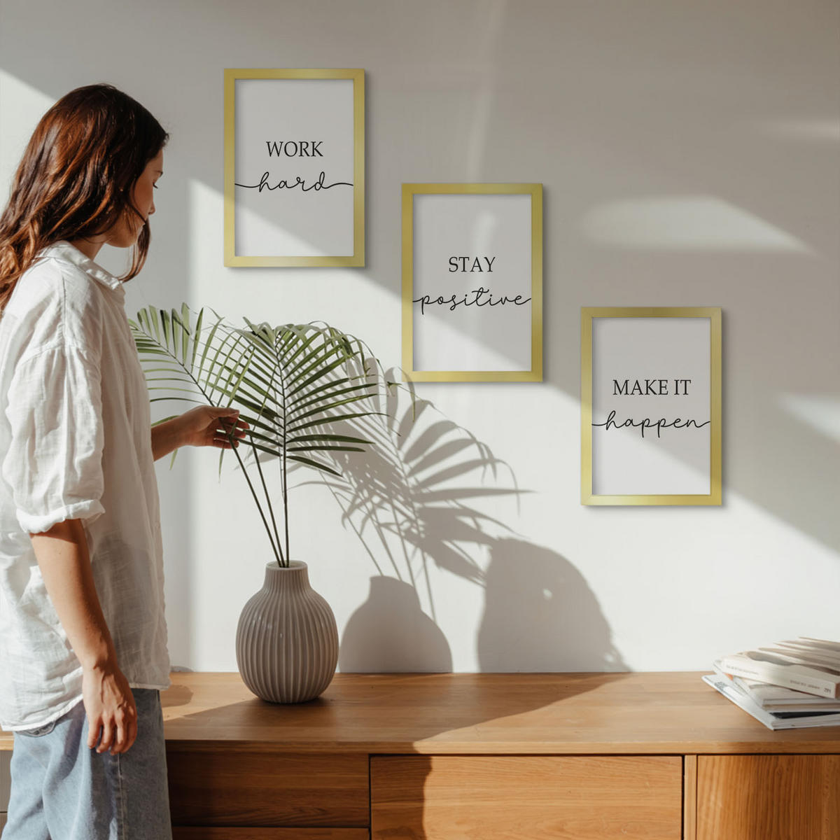 WANDBILDER 3er Set - 20x30 cm Goldrahmen - Minimalistische Motivationsinschriften - Goldfarben, Kunststoff (20/30cm) - ArtPrintCave