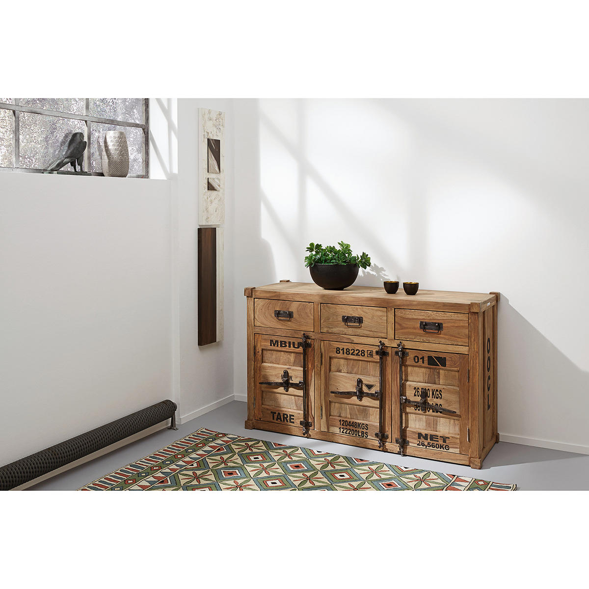SIDEBOARD - Massivholz - Sheeshamfarben/Schwarz, Holz/Metall (140/85/45cm) - home24