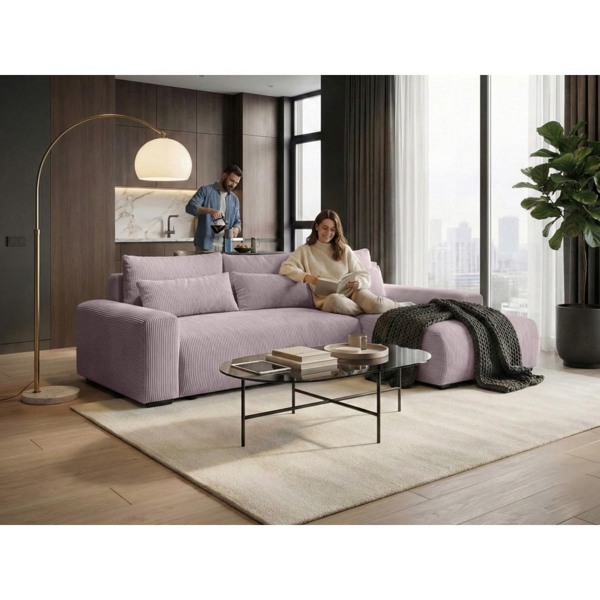 ECKSCHLAFSOFA Benny rosa rechts - Schwarz/Rosa, Kunststoff/Textil (271/185cm) - Beautysofa