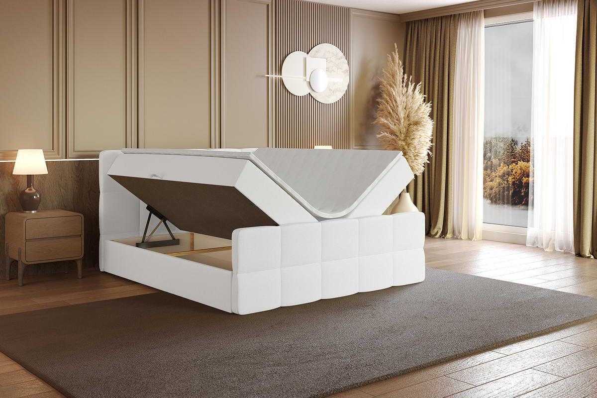 BOXBETT mit Matratze H4 und Lattenrost - LIRO-Z - 180x200 - Weiß Kunstleder - Weiß, Holzwerkstoff (180/200cm) - ALTDECOR
