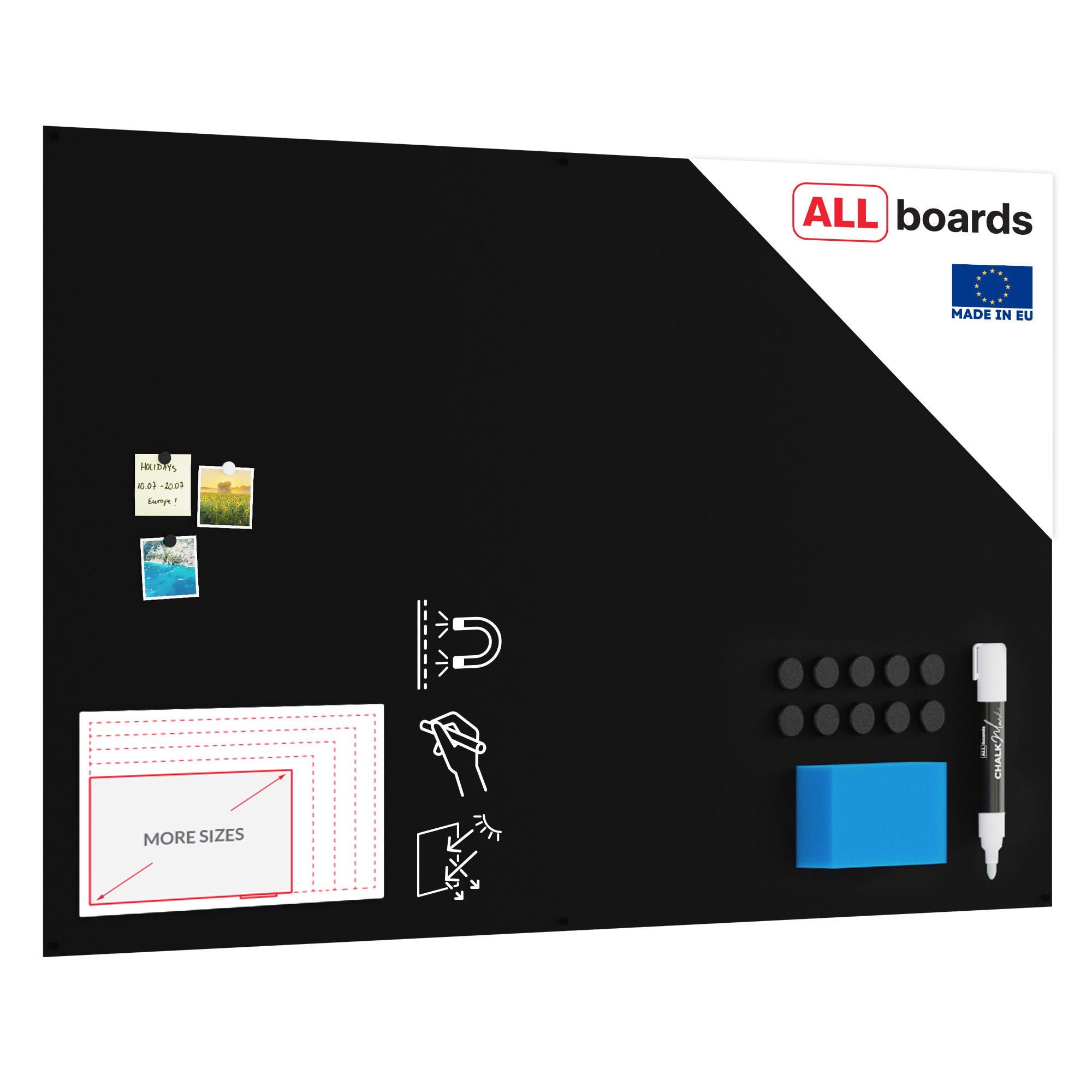 MAGNETPLATTE rahmenloses SLIMboard - Kreideoberfläche - 180x120 cm - Schwarz, Metall (180/120/0.3cm) - ALLboards