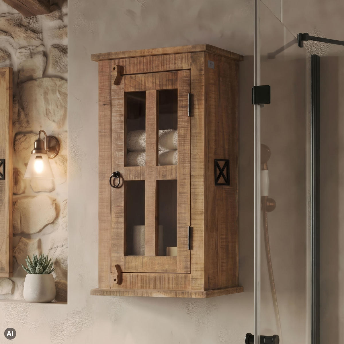 HÄNGESCHRANK Akazie 44x21x72 natur versiegelt NATURE OF SPIRIT #302 - Naturfarben, Holz (44/72/21cm) - Massivmoebel24