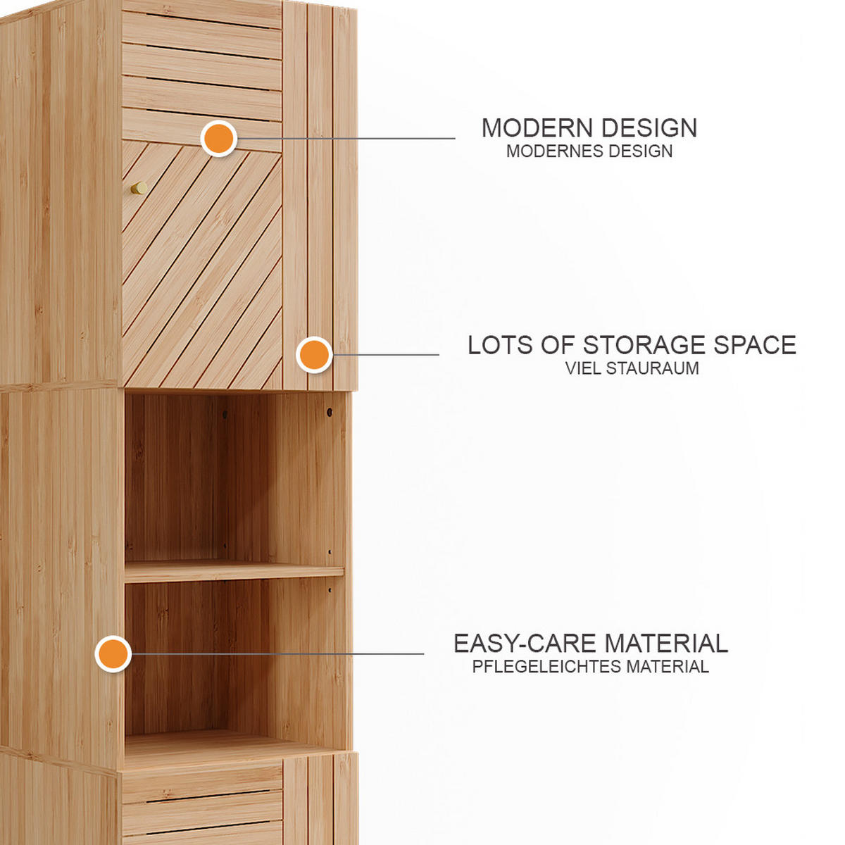 BADSCHRANK Lucie Bambus 40 x 177 cm mit 2 Türen - Grün, Holzwerkstoff (40/177/36cm) - Vicco