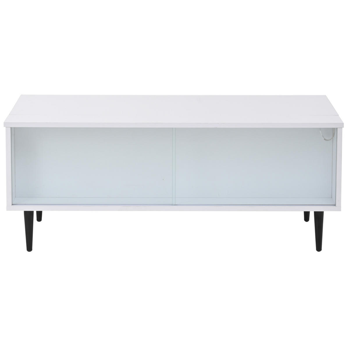 COUCHTISCH 105/50/43 cm höhenverstellbar mit verstecktem Stauraum, LED-Beleuchtung und Glasschiebetüren aus Spanplatte, Weiß - Weiß, Holzwerkstoff (105/50/43cm) - Redom