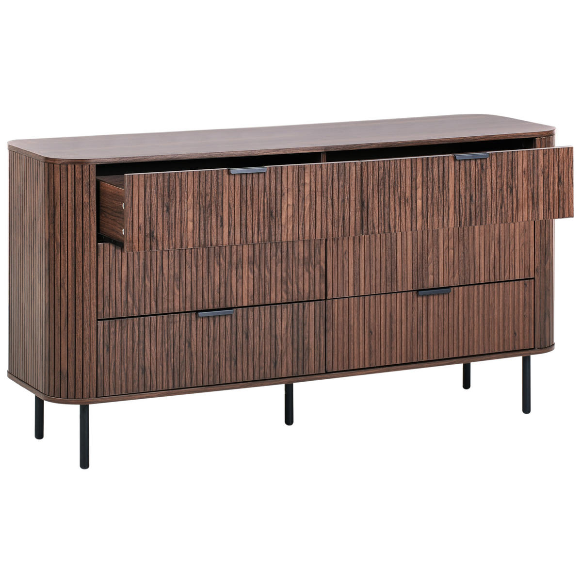 KOMMODE mit 6 Schubladen Dunkelbraun Bradley - Dunkelbraun/Schwarz, Holzwerkstoff (153/81/47cm) - Beliani