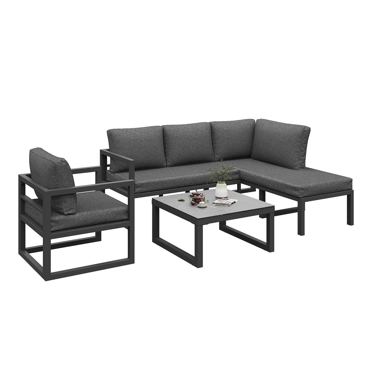 SEIL Gartenmöbel Set Ecksofa mit Eisenrahmen verstellbaren Beinen und Sitz Rückenkissen Grau - Grau, Metall