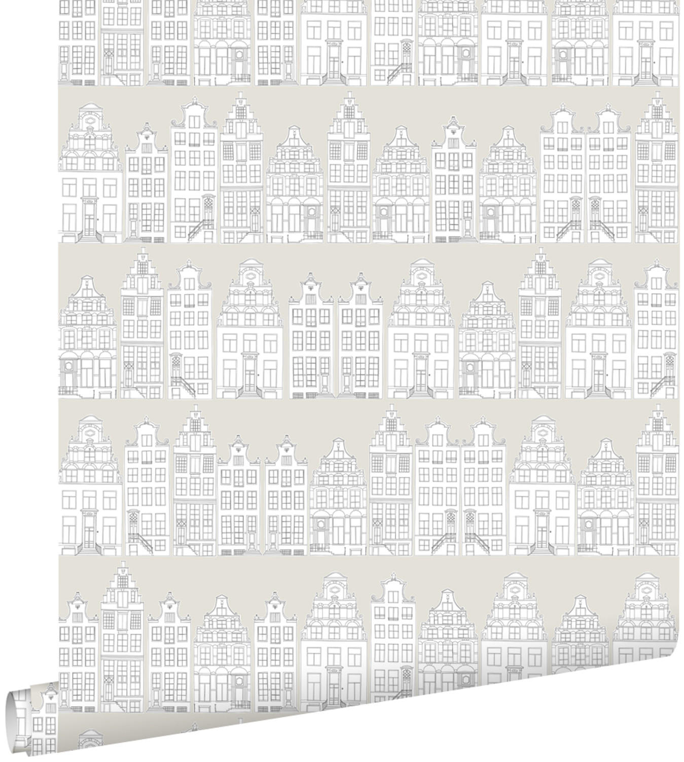 TAPETE gezeichnete Amsterdamer Grachtenhäuser 53 cm x 10.05 m - Grau, Papier (53/0.1cm) - ESTAhome