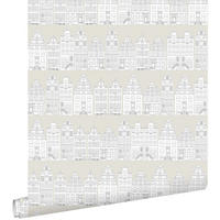 TAPETE gezeichnete Amsterdamer Grachtenhäuser 53 cm x 10.05 m - Grau, Papier (53/0.1cm) - ESTAhome