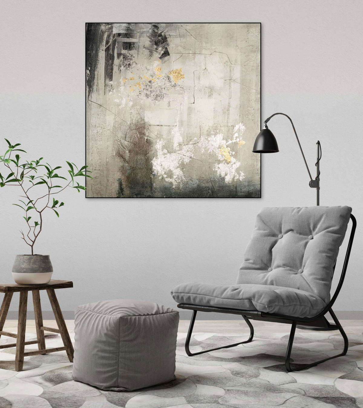 ÖLGEMÄLDE 80/80 cm - Grau, Holz/Textil (1.67/80cm) - KUNSTLOFT