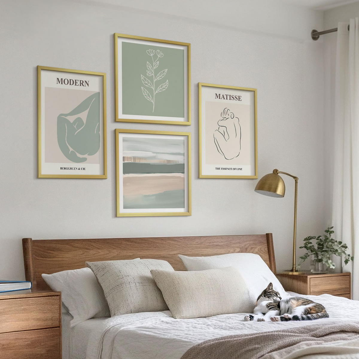 WANDBILDER 4er Set - 50x50 cm & 40x60 cm Goldrahmen - Abstrakte Pflanzenformen - Goldfarben, Kunststoff (50/50cm) - ArtPrintCave