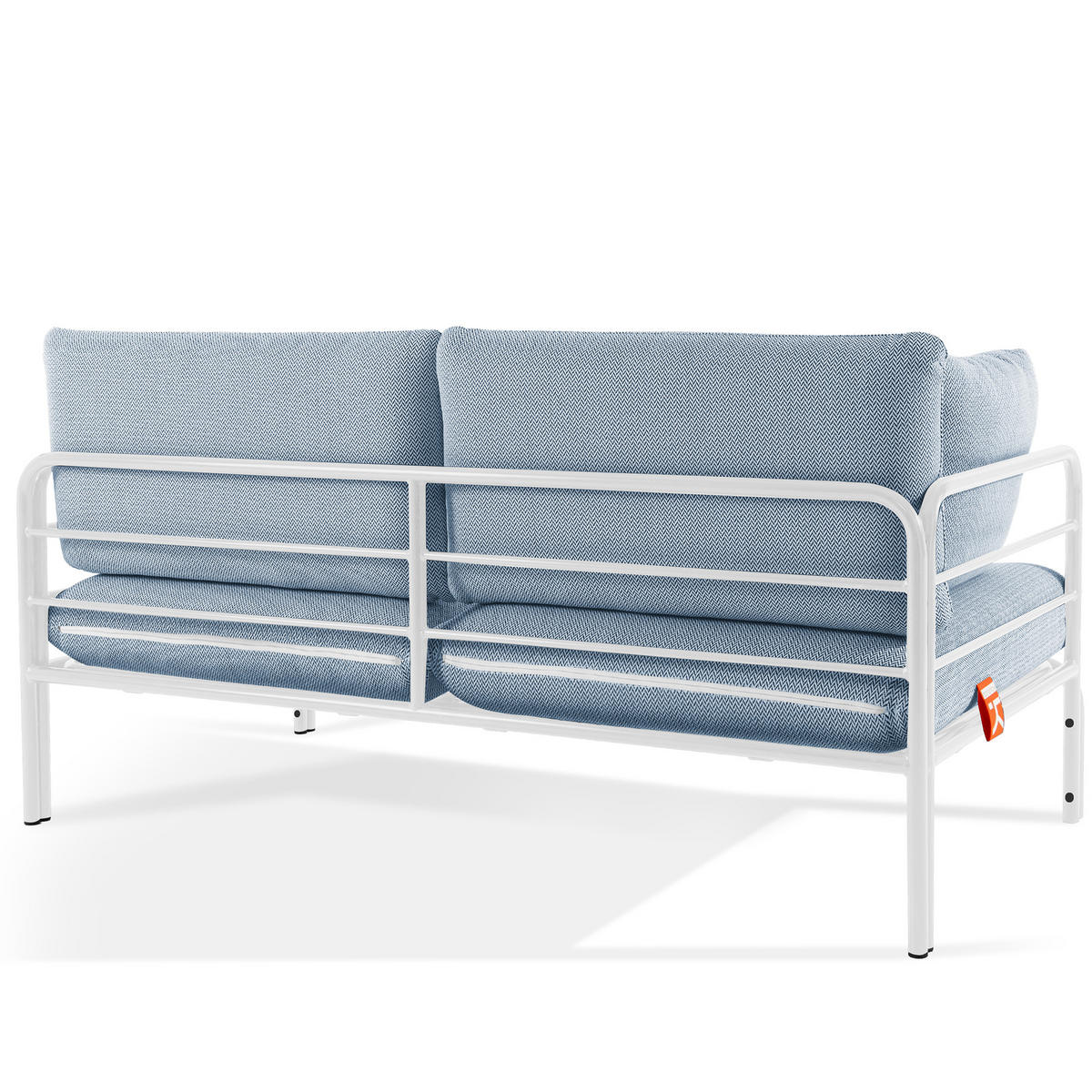 GARTENSOFA RAMBE 2-Personen mit Kissen, Weiß - Blau/Weiß, Textil/Metall (150/80/80cm) - KONSIMO®
