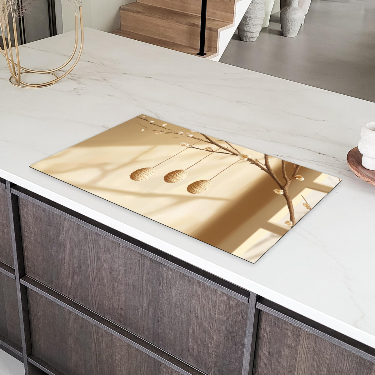 HERDABDECKPLATTE Beige - Osterkuchen - Eier Ceranfeldabdeckung 90x52 cm - Beige, Kunststoff (90/52/0.2cm) - MuchoWow