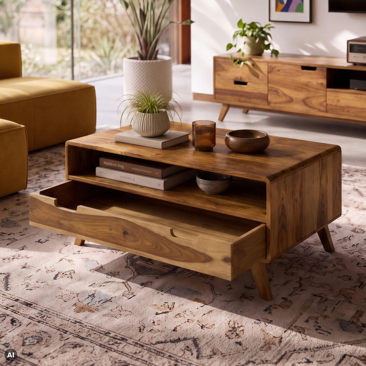 COUCHTISCH Sheesham 100x70x48 natur sandgestrahlt lackiert MALMÖ 2 #228 - Naturfarben, Holz (100/70/48cm) - Massivmoebel24