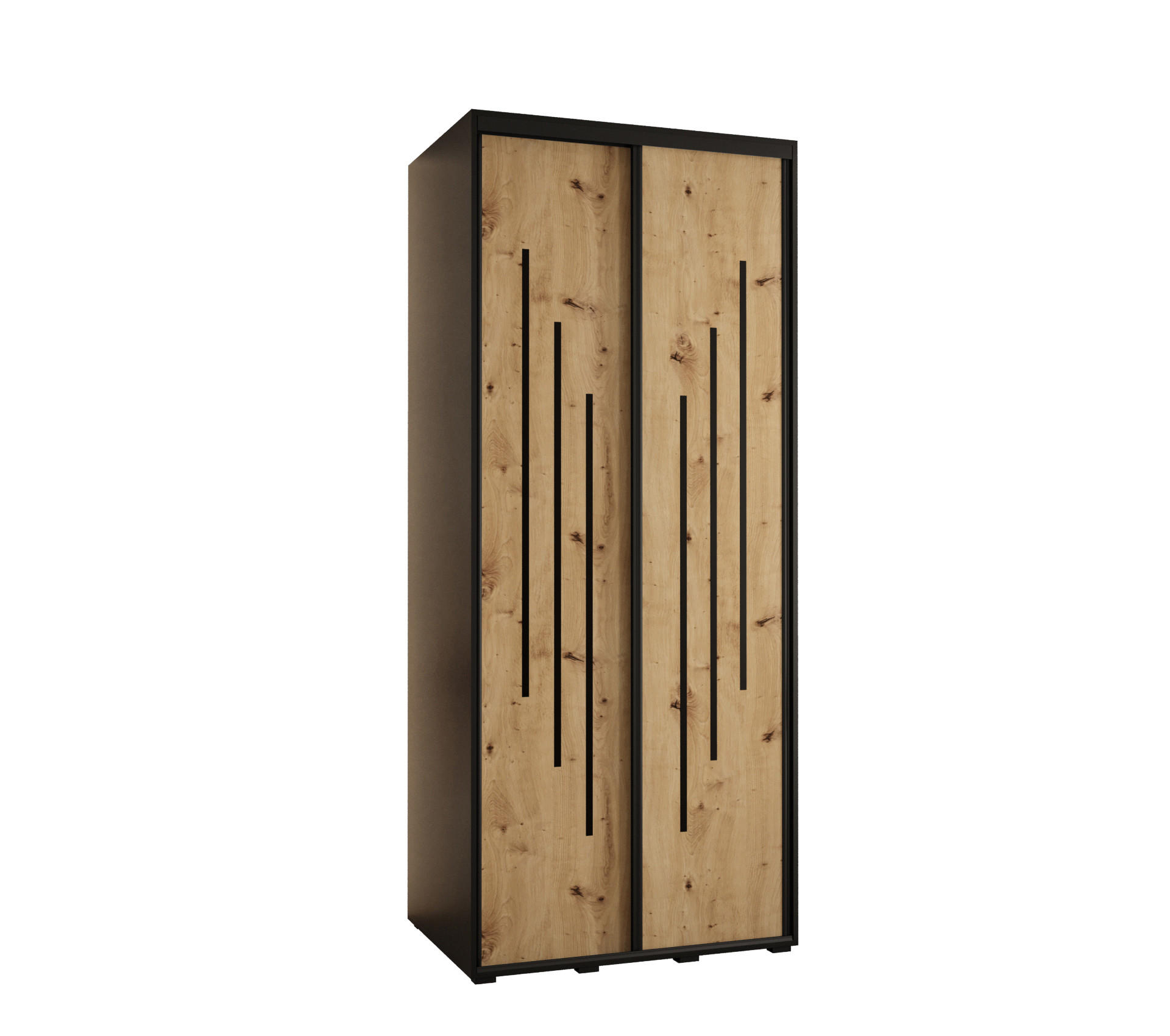 Abiks Möbel Schwebetürenschrank Schwarz, Eiche Artisan, Schwarz 100x235x45 cm