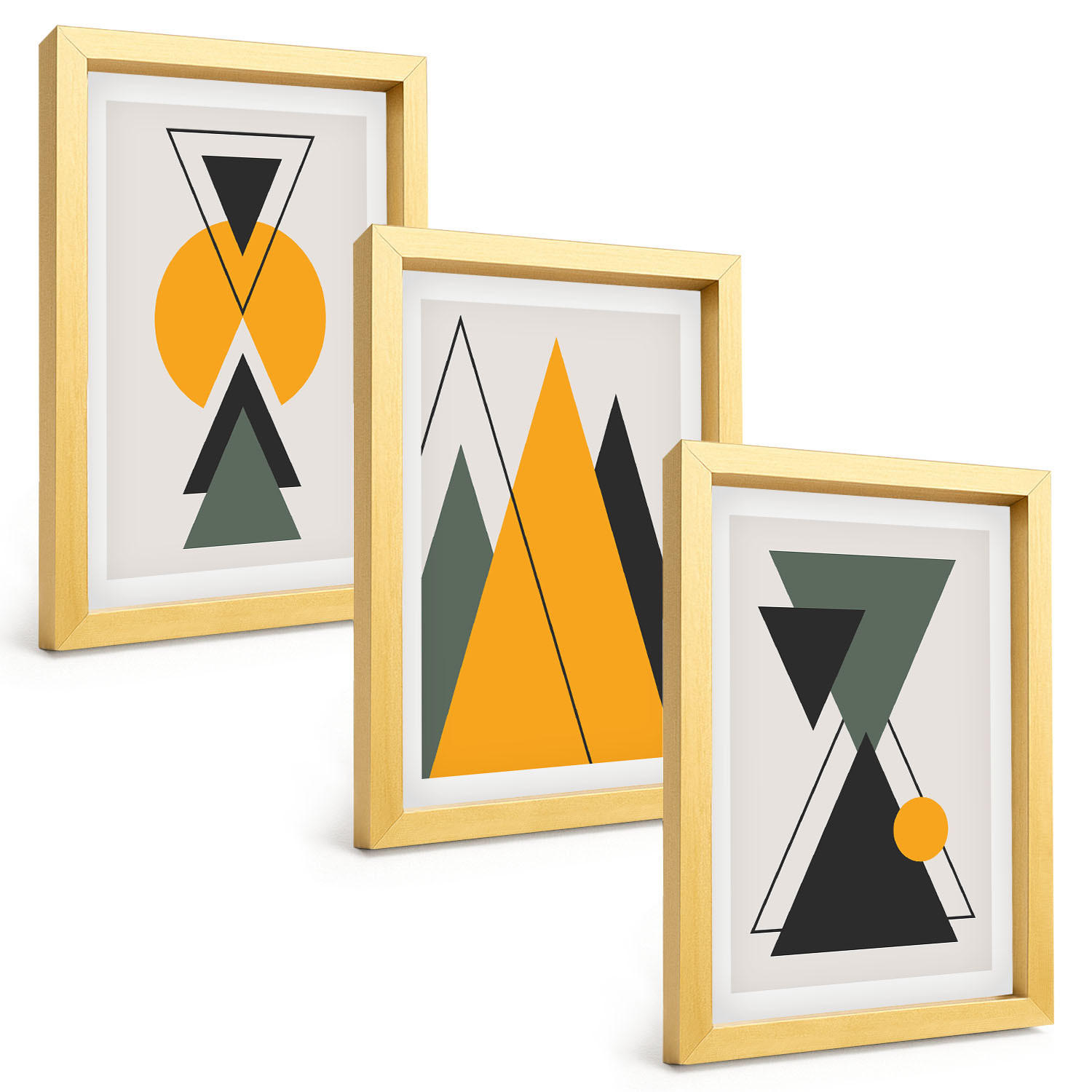 BILDER SET 3er Set - 20x30 cm Goldrahmen - Abstrakte geometrische Formen - Goldfarben, Kunststoff (20/30cm) - TULUP