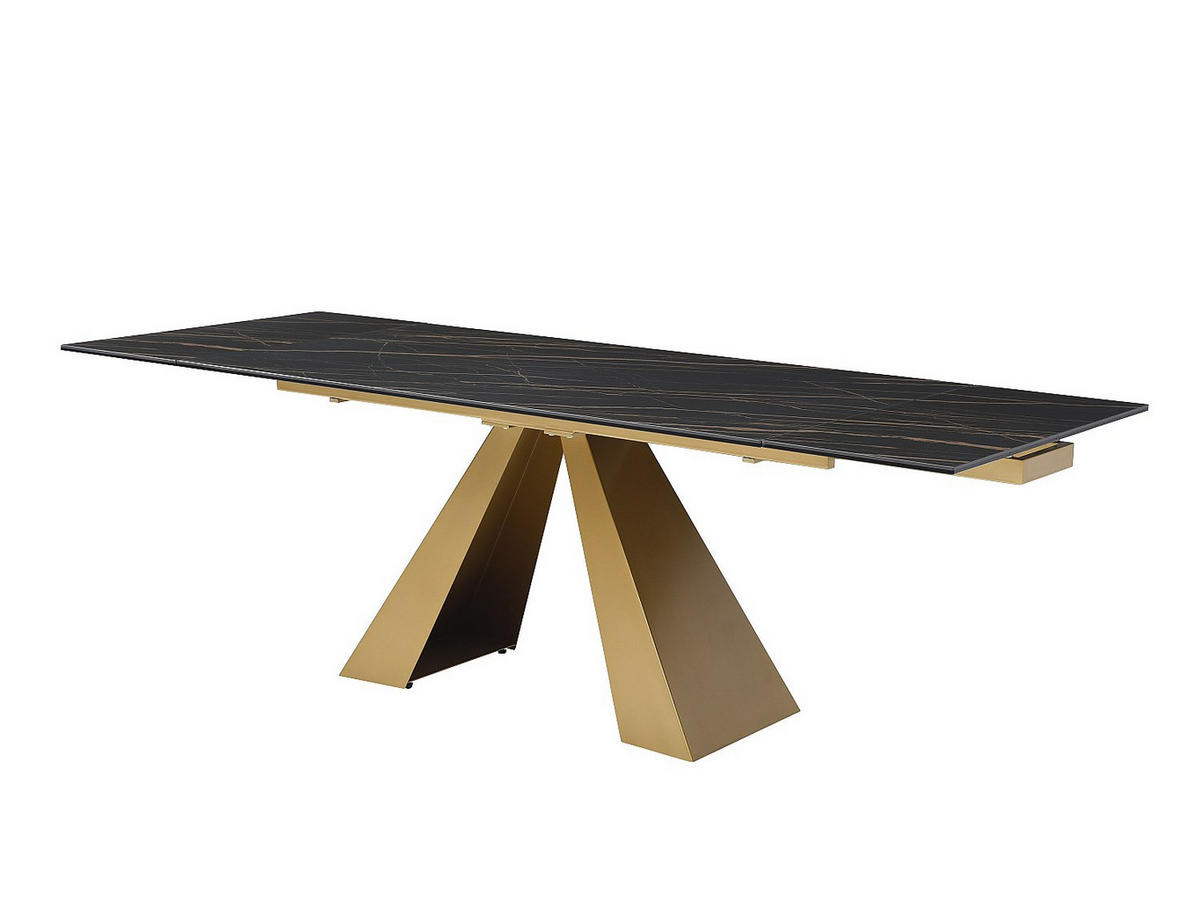 AUSZIEHBARER Tisch - 6 Personen, 8 Personen, 10 Personen-Sitzer - Glas, Keramik - Schwarz, Goldfarben - - Goldfarben/Schwarz, Glas (90/240/76cm) - Vente-Unique