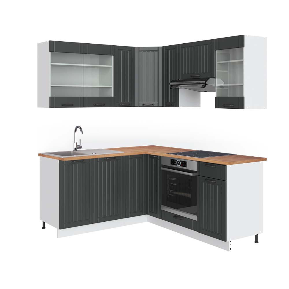 ECKKÜCHE Fame-Line Anthrazit Landhaus/Weiß 160 x 190 cm, AP Eiche - Dunkelgrau/Weiß, Holzwerkstoff (190/81.6/60cm) - Vicco