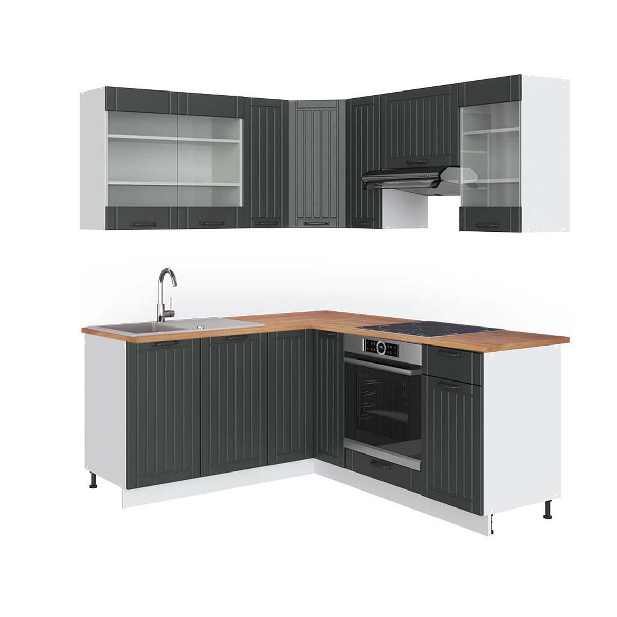 ECKKÜCHE Fame-Line Anthrazit Landhaus/Weiß 160 x 190 cm, AP Eiche - Anthrazit/Weiß, Holzwerkstoff (190/81.6/60cm) - Vicco