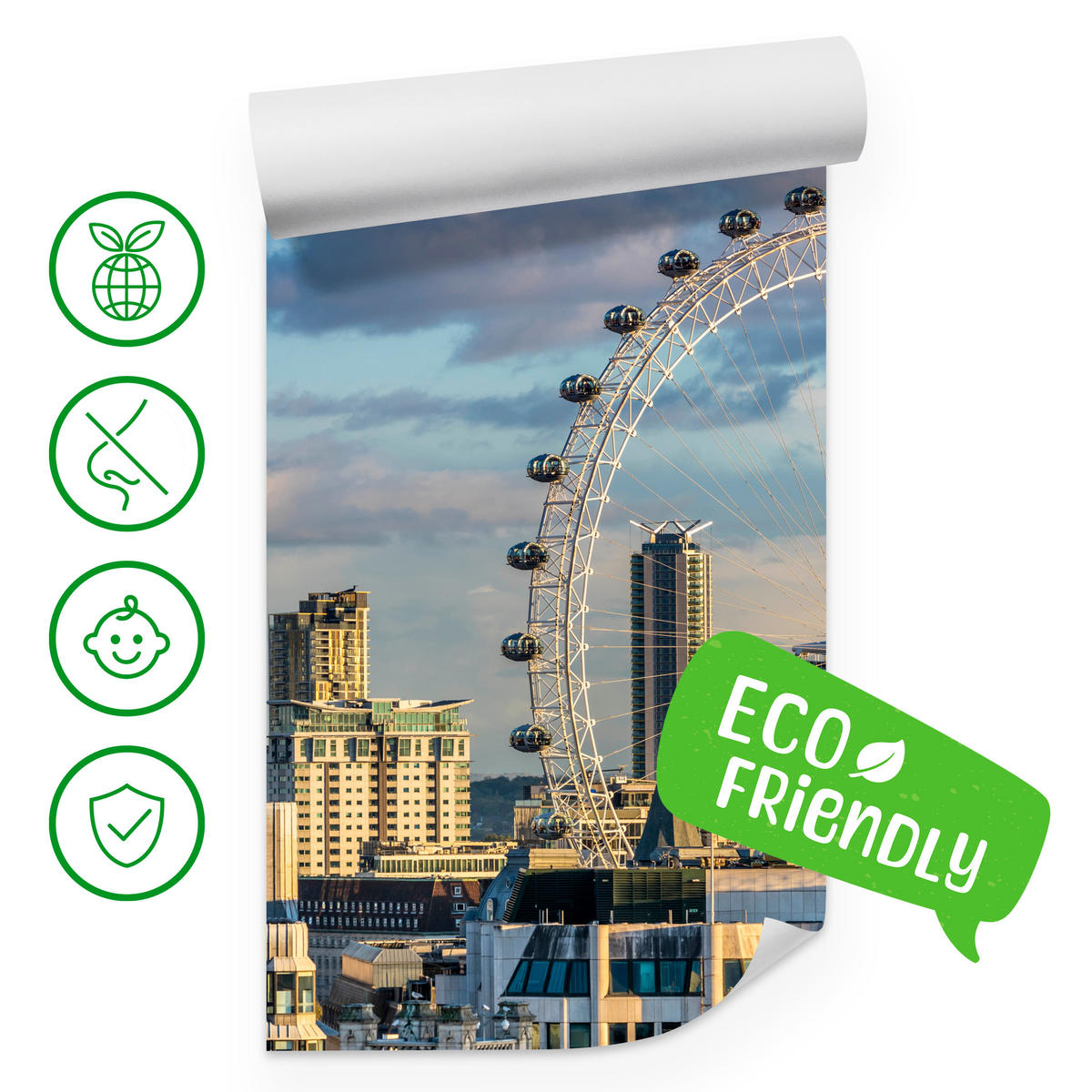 FOTOTAPETE für Schlafzimmer London Eye Skyline Wolkenkratzer Stadt 400x280 - Blau/Beige, Papier (400/280cm) - Muralo