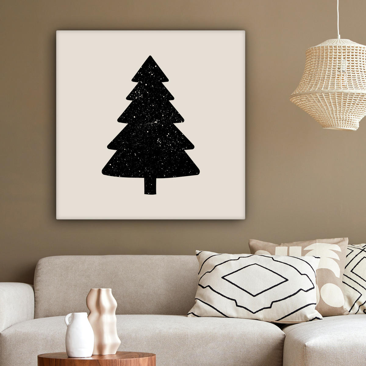 LEINWANDBILD Weihnachtsbaum - Schwarz - Urlaub - Beige 90x90 cm - Schwarz, Textil (90/90cm) - MuchoWow