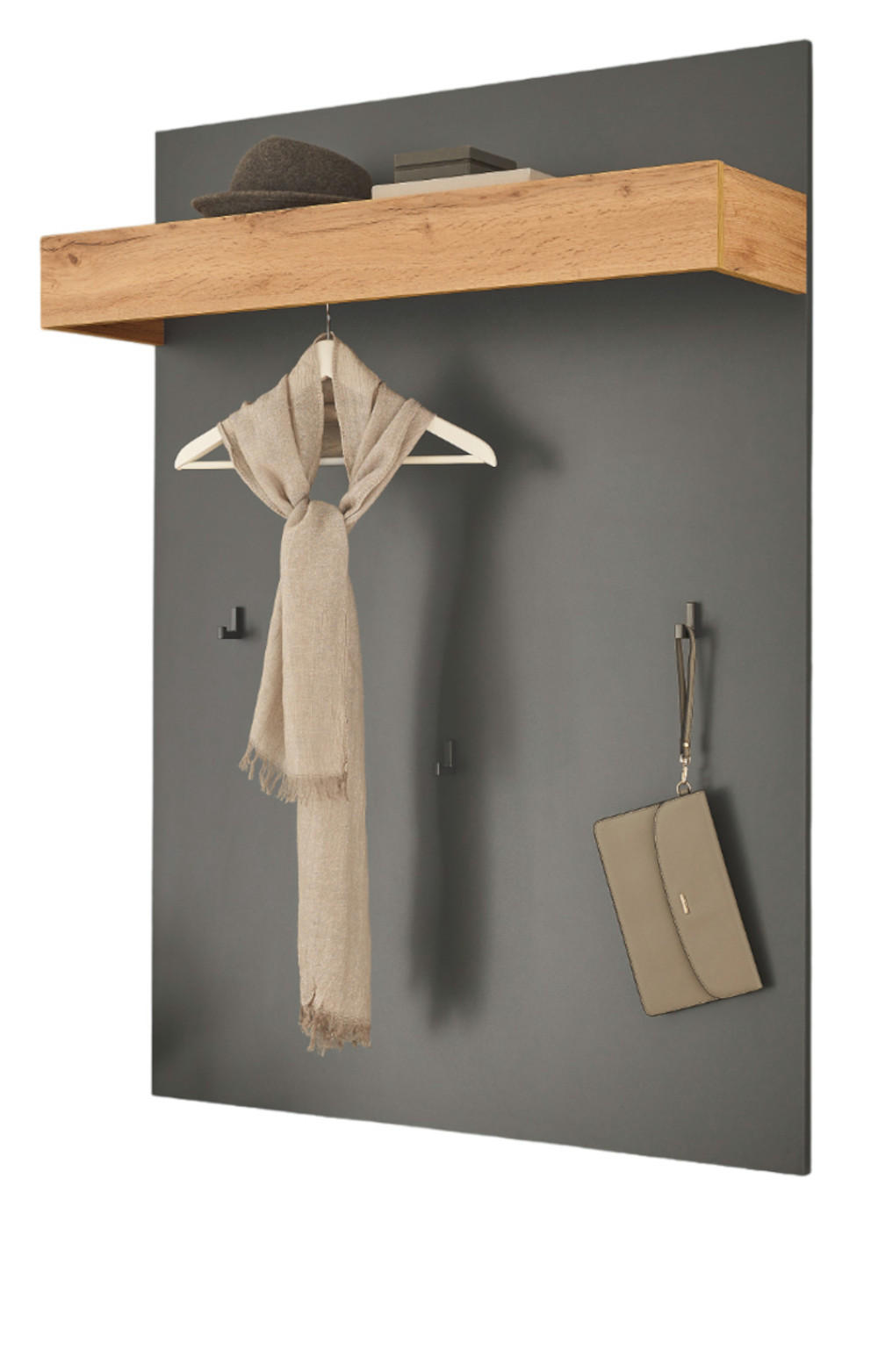 GARDEROBENPANEEL grau matt, Eiche Wotan 100 cm, Wandgarderobe mit Kleiderstange - Eiche Wotan/Grau, Holzwerkstoff/Metall (100/135/25cm) - Furn.Design