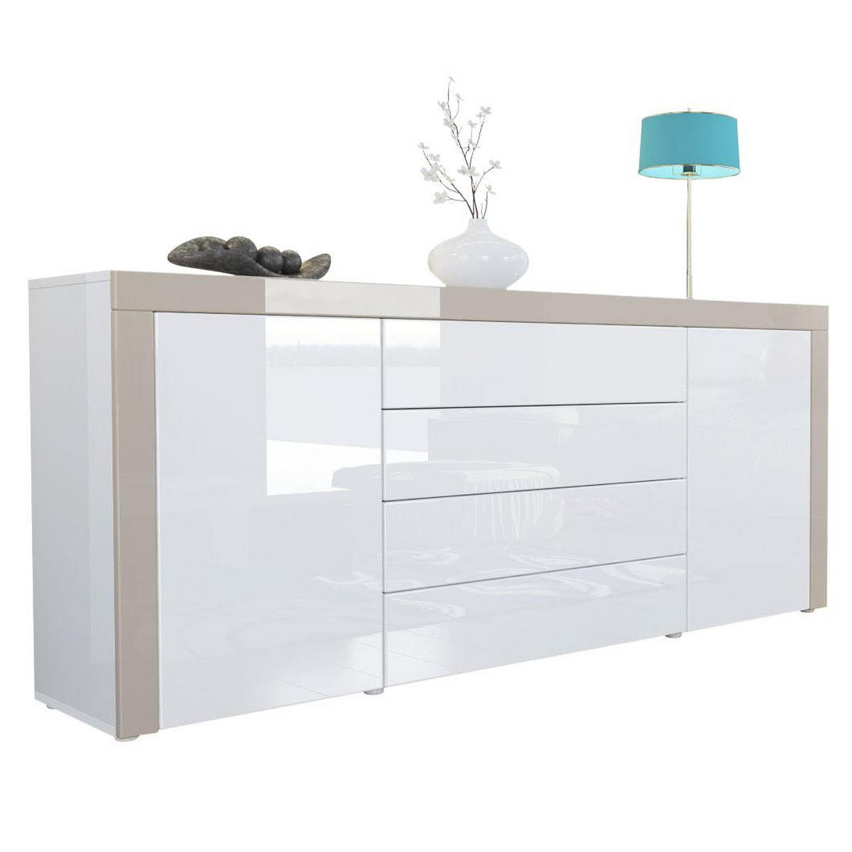 SIDEBOARD La Paz Weiß Hochglanz / Sandgrau Hochglanz - Weiß Hochglanz, Holzwerkstoff (167/72/35cm) - Vladon