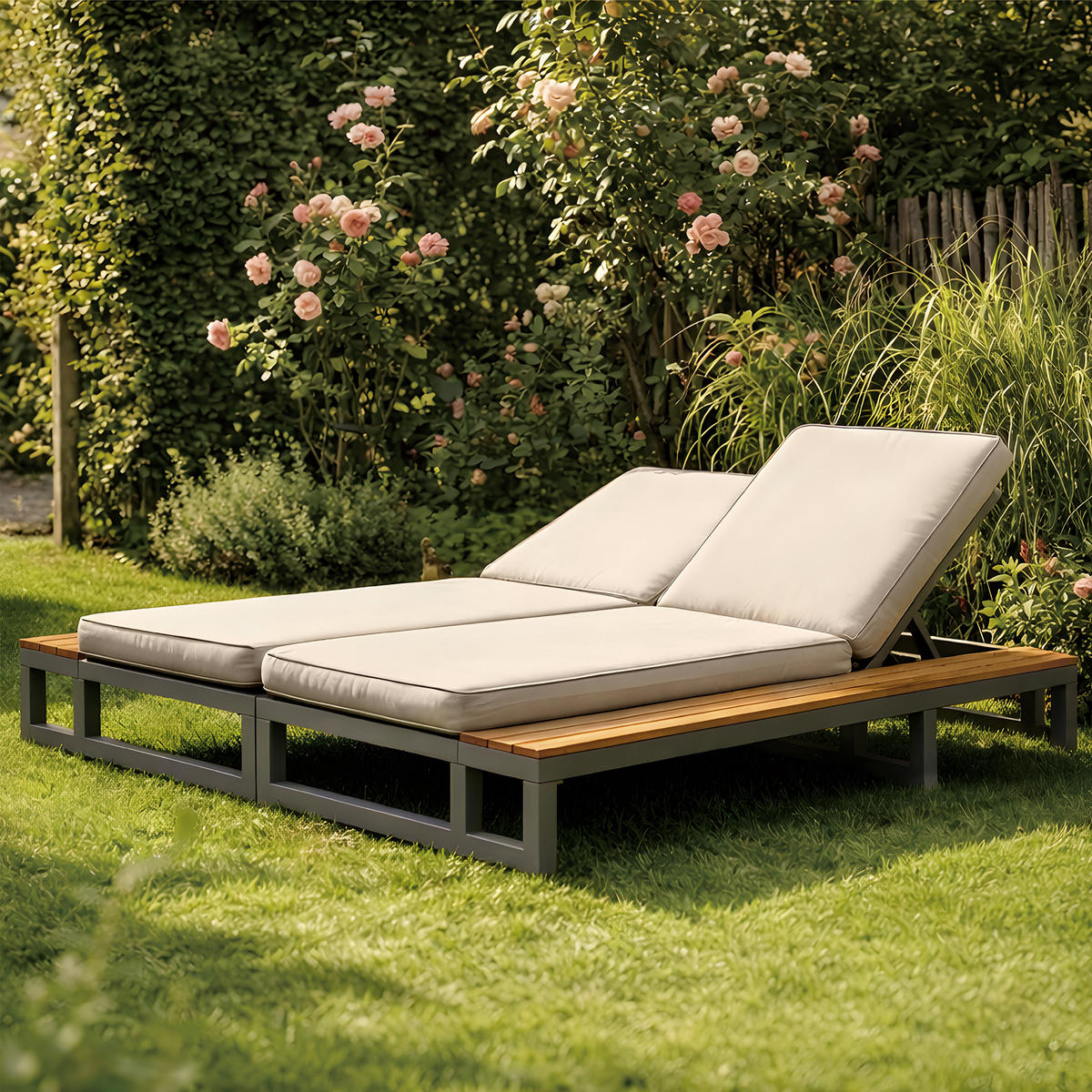 SONNENLIEGE, 2 Personen, Verstellbar, Daybed, Beige - Beige, Metall (159/184cm) - FLIEKS