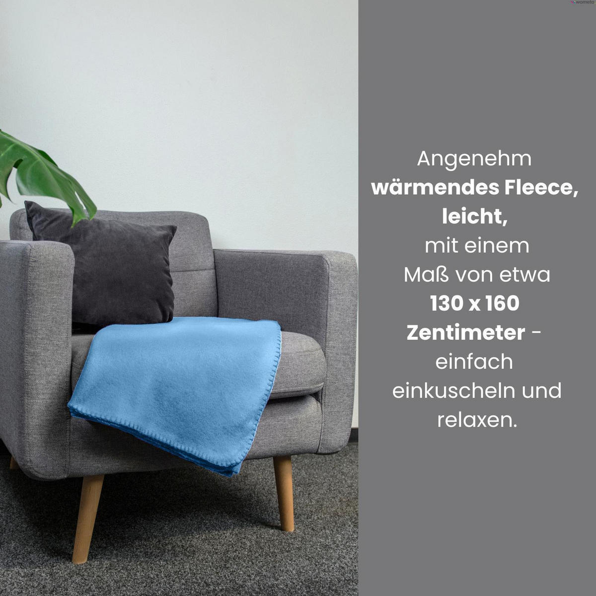 FLEECEDECKE 2er Set blau 130/160 cm Kettelrand Anti-Pilling - Blau, Textil (130/160cm) - wometo