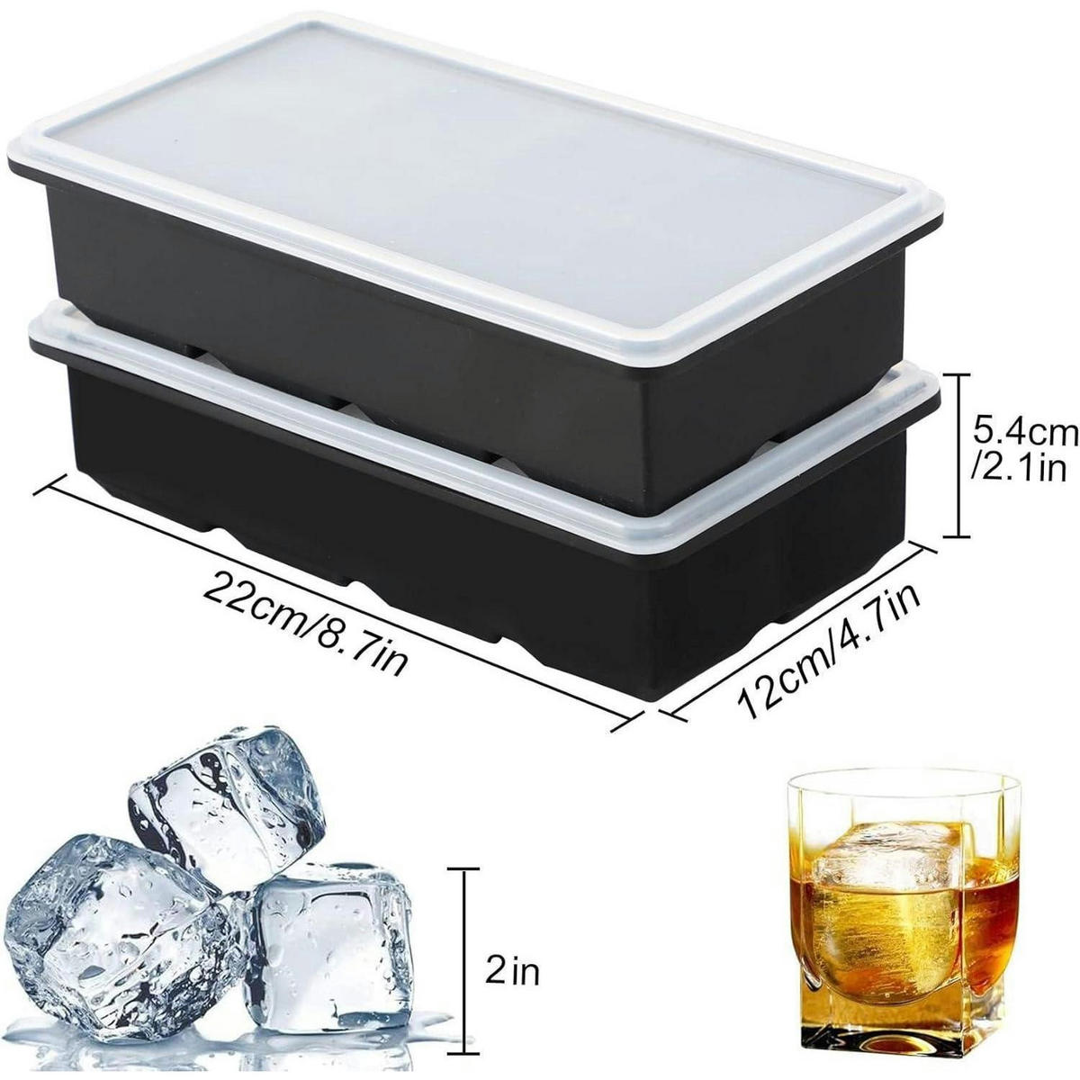 EISWÜRFELFORM 2er Set Silikon Schwarz - Schwarz, Kunststoff (5.3/22.1/11.9cm)