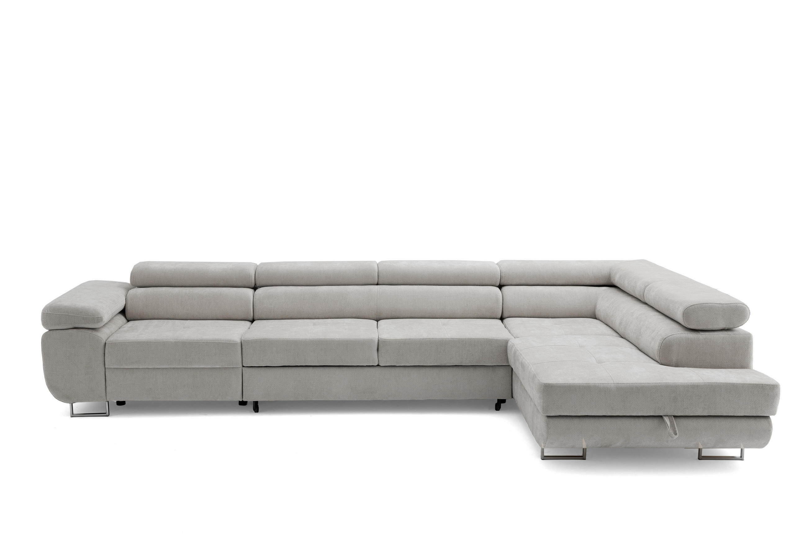 ECKSOFA WILD MAXI L Rechts mit Schlaffunktion 125x195 Chenille Grau - Chromfarben/Grau, Holz/Textil (203/350cm) - Muffo