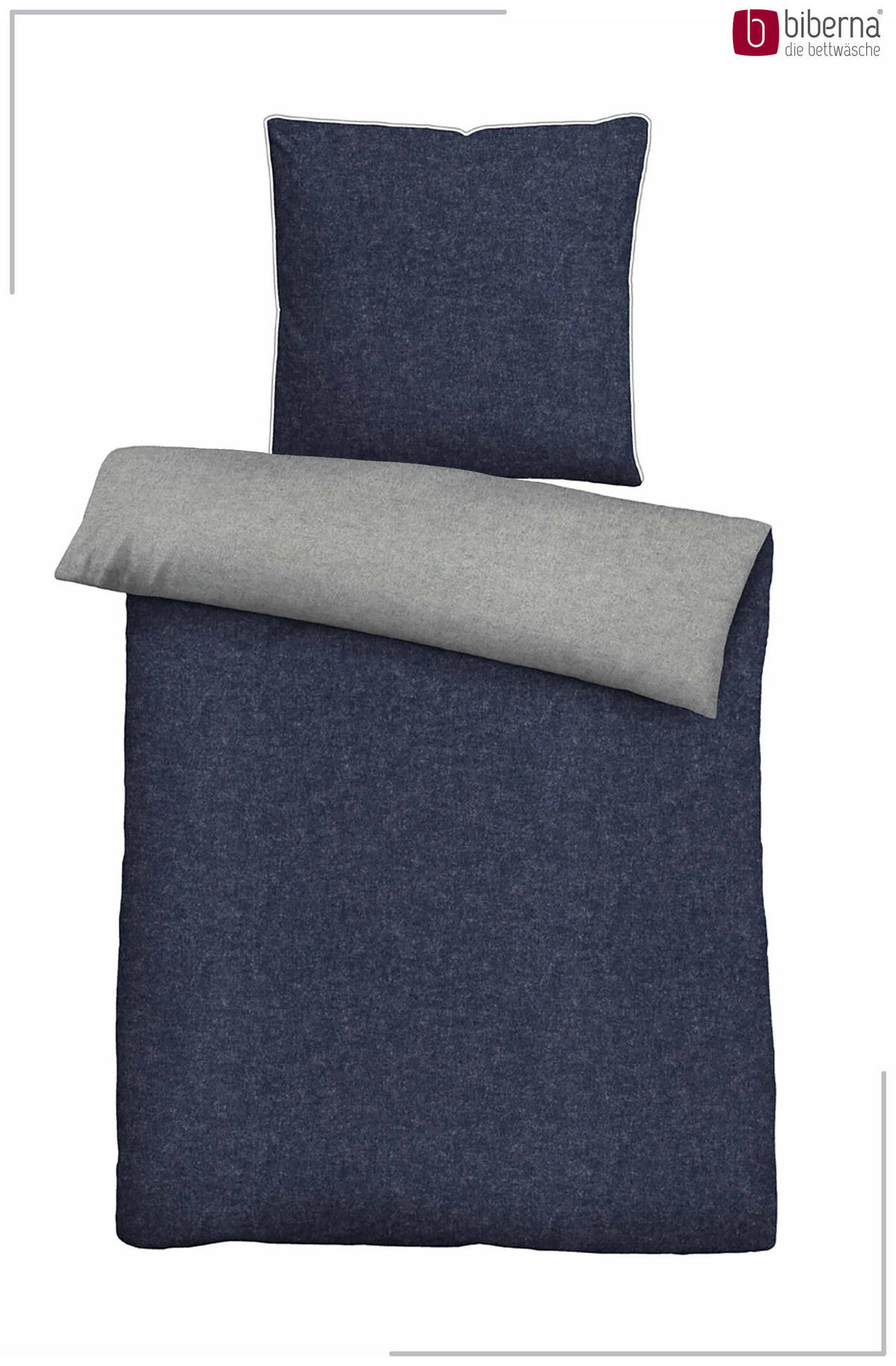 BETTWÄSCHE-GARNITUR Biber Melange UNI marine, 155x200 cm + 80x80 cm - Dunkelblau, Textil (155/200cm) - biberna
