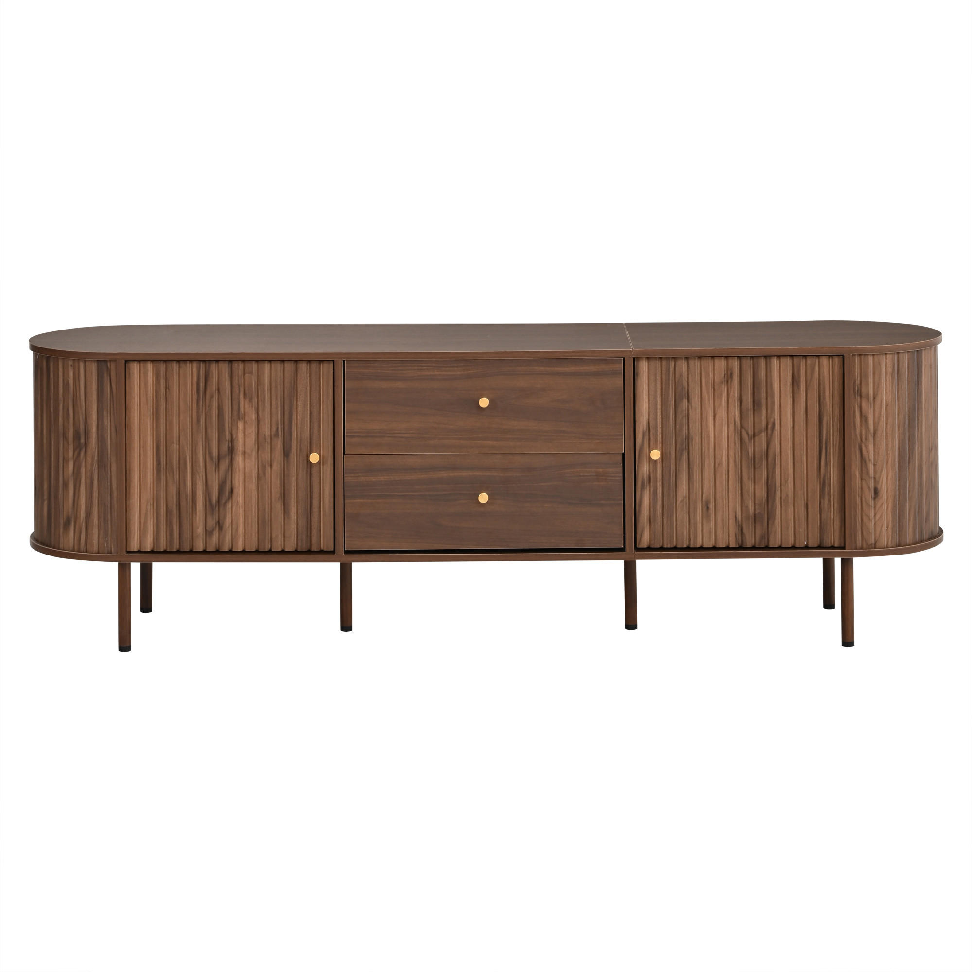 TV-ELEMENTLOWBOARD 180x40x58cm Holzoptik-Nussbaum mit Schiebetüren und Schubladen - Walnussfarben, Holz (46.51/18.01/75.79cm) - Raelunyi